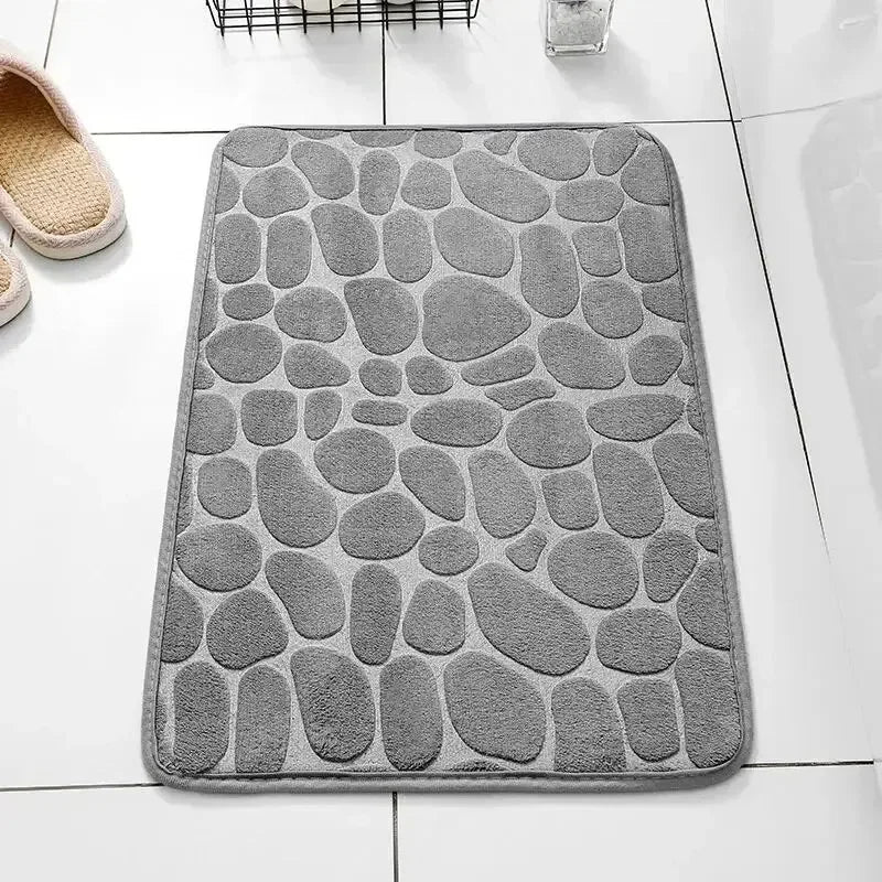 1pc Memory Foam Embossed Velvet Carpet Bathroom Living Room Non-Slip Mat Cobblestone Floor Mat Home Furnishings