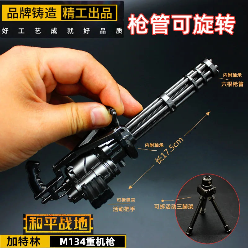 17cm M134 Rapid Fire Machine Gun Gatling Minigun Metal Weapon Miniatures Home Ornament Decoration 1/6 Doll Equipment Accessories