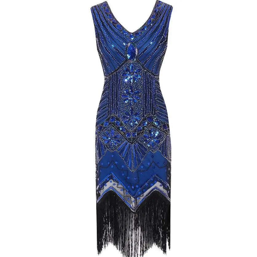 1920s Vintage Flapper Great Gatsby Party Dress V-Neck Sleeveless Sequin Beaded style Style Tassel Flapper Vestidos Feminina 1920