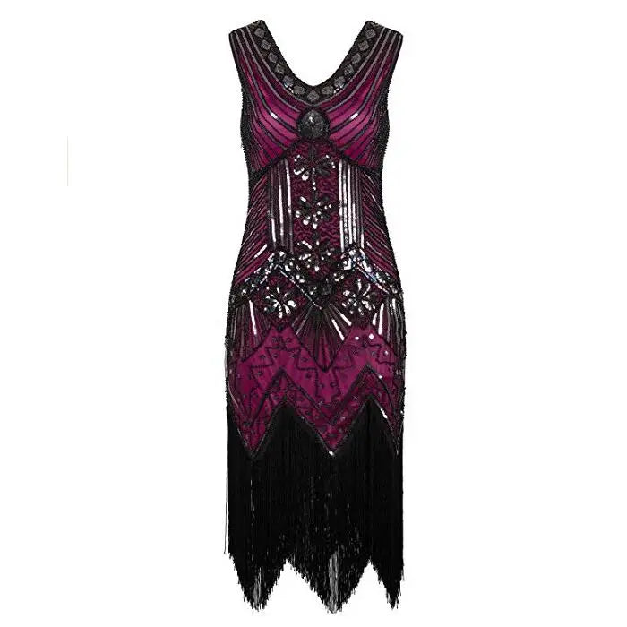 1920s Vintage Flapper Great Gatsby Party Dress V-Neck Sleeveless Sequin Beaded style Style Tassel Flapper Vestidos Feminina 1920