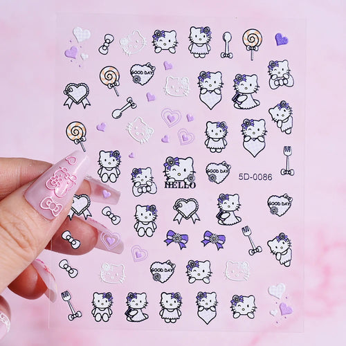 1pcs 5D Kawaii Love Hello Kitty Nail Stickers Valentine’s Day Cartoon