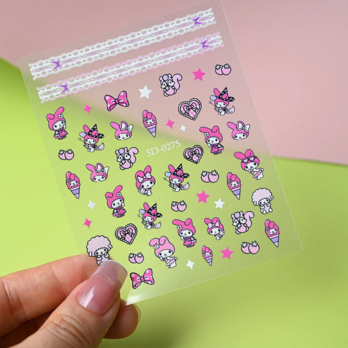 1pcs 5D Kawaii Love Hello Kitty Nail Stickers Valentine’s Day Cartoon