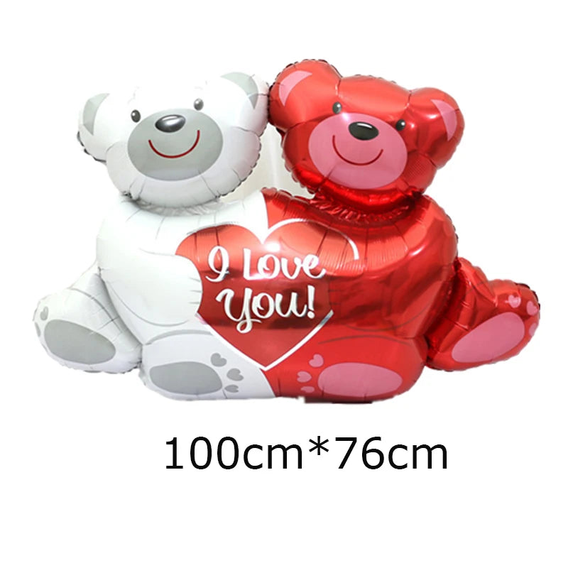 1pc 100cm Two Bear Hug I Love You Foil Balloons Love Heart Helium Balloon Engagement Wedding Decorations Valentine's Day Decor