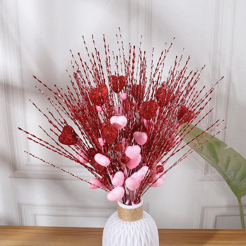 1Bunch Artificial Red Berry Flower Stems Heart Shaped Berry Picks for