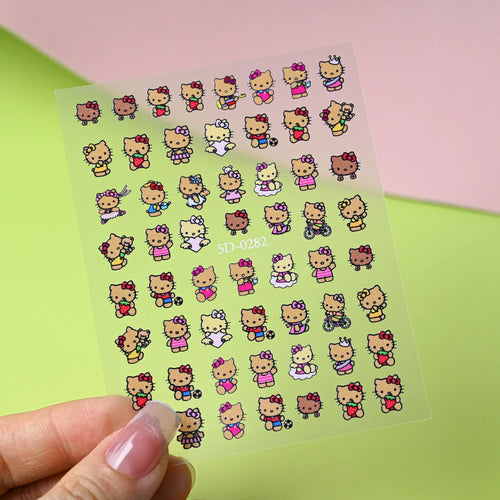 1pcs 5D Kawaii Love Hello Kitty Nail Stickers Valentine’s Day Cartoon