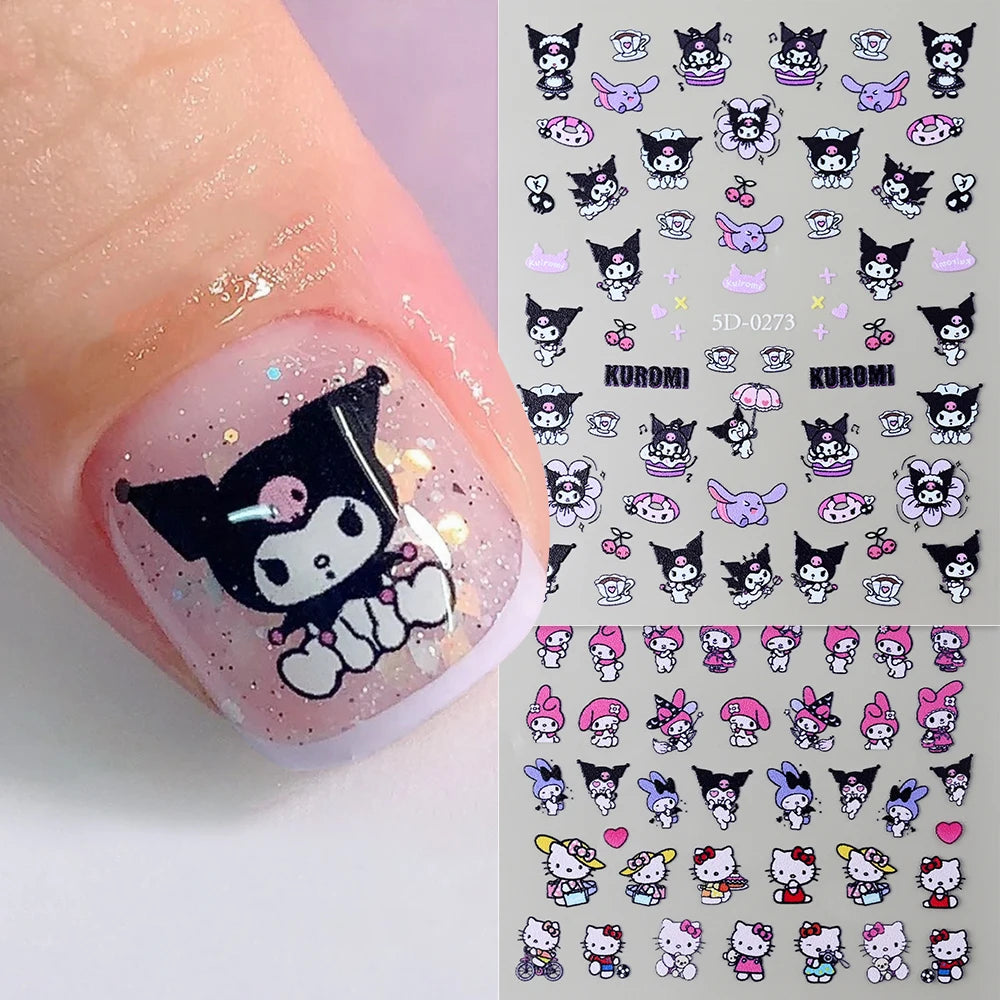 1pcs 5D Kawaii Love Hello Kitty Nail Stickers Valentine’s Day Cartoon