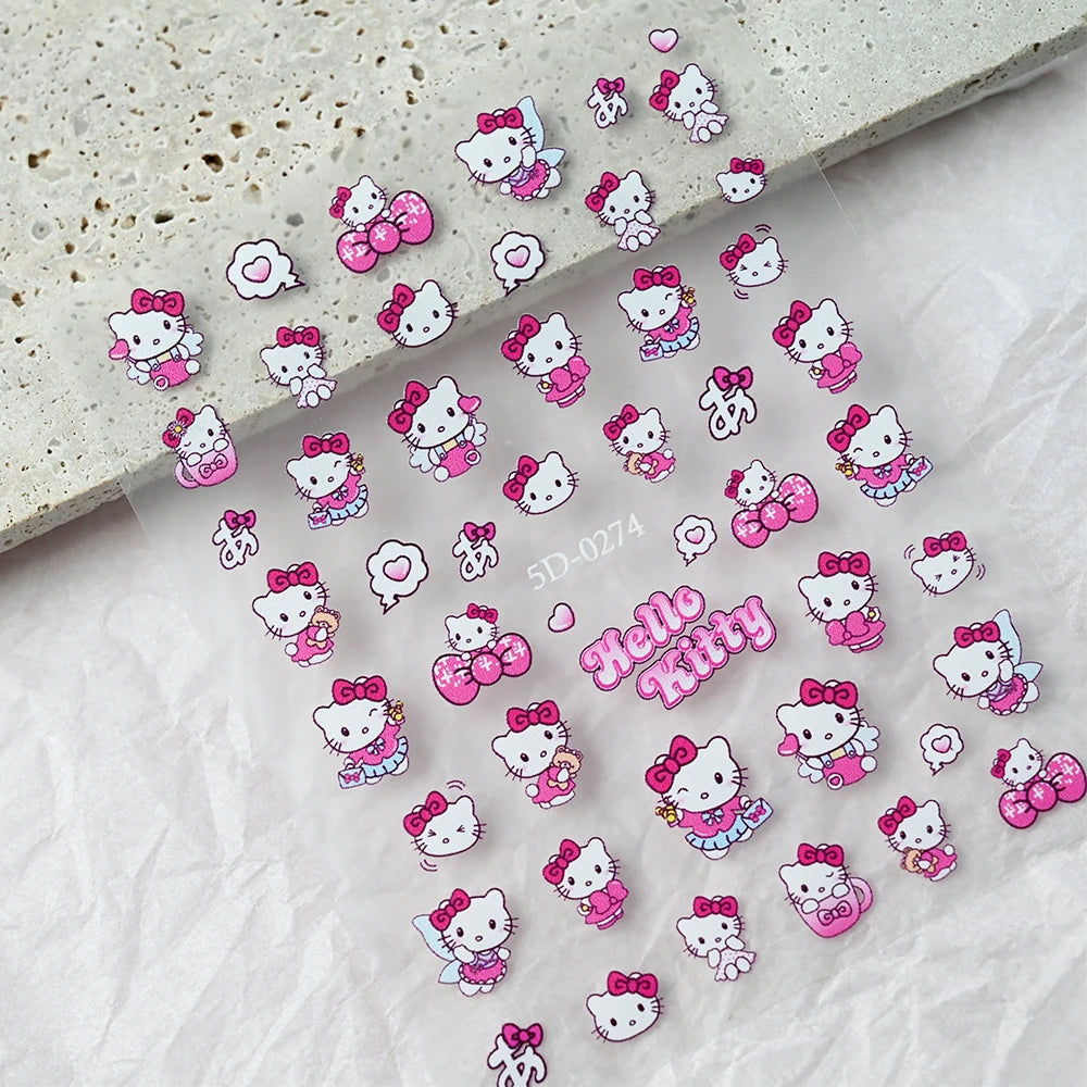 1pcs 5D Kawaii Love Hello Kitty Nail Stickers Valentine’s Day Cartoon