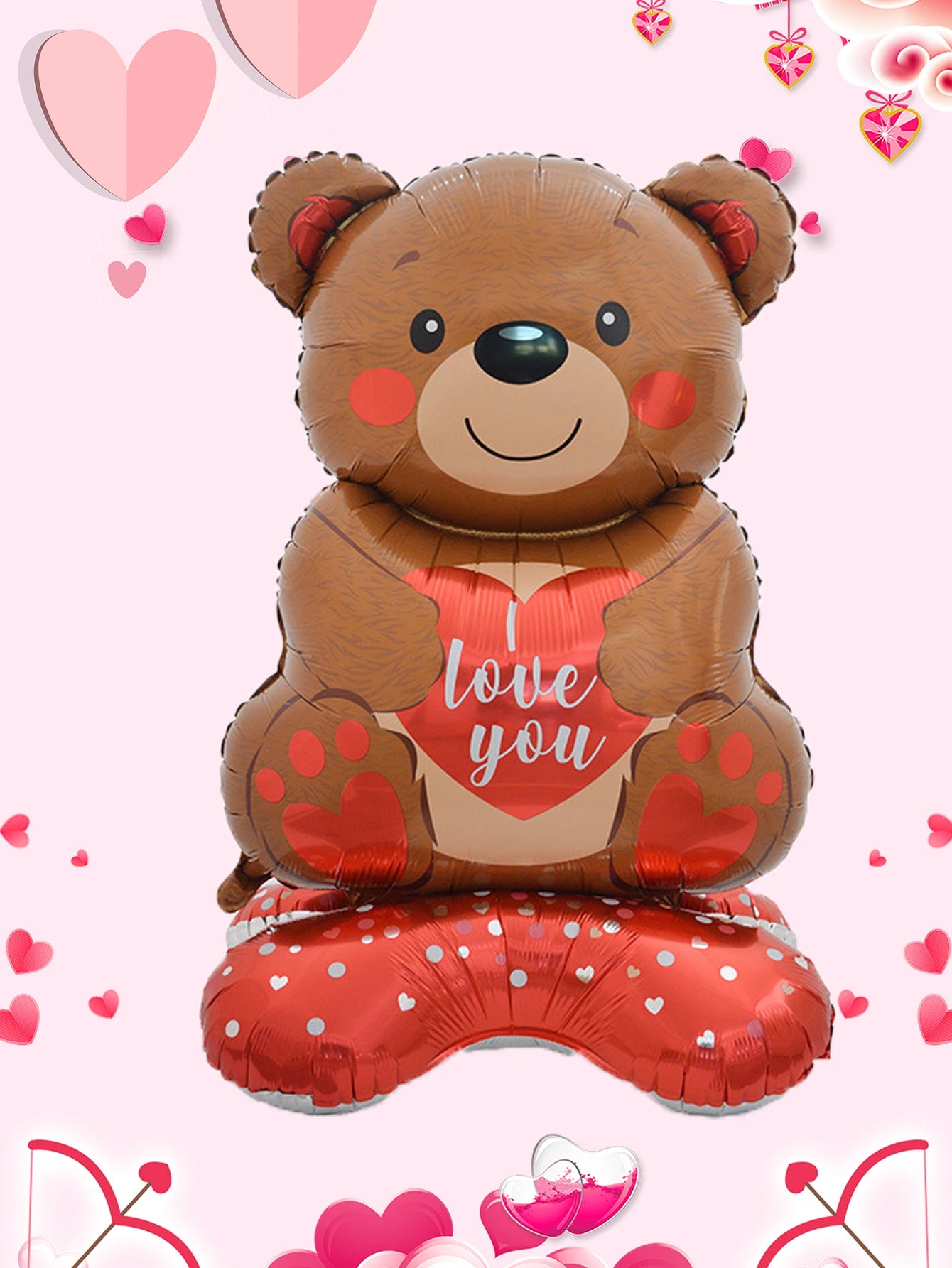 1pc Base Stand Happy Valentine's Day Heart to Heart Balloons Love Heart Bear Balloon wedding Valentine's Day Decorations