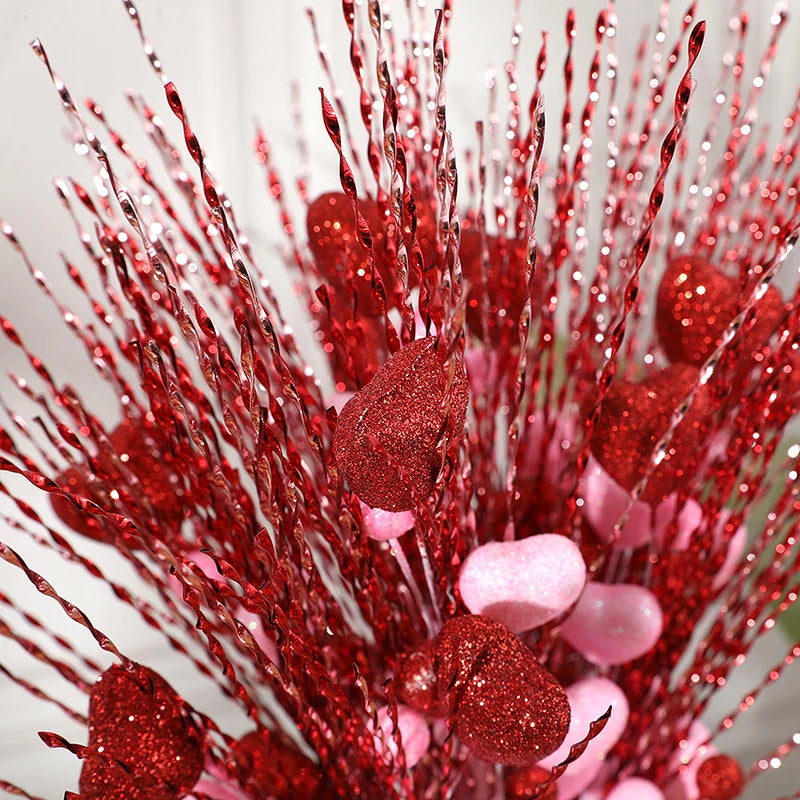 1Bunch Artificial Red Berry Flower Stems Heart Shaped Berry Picks for