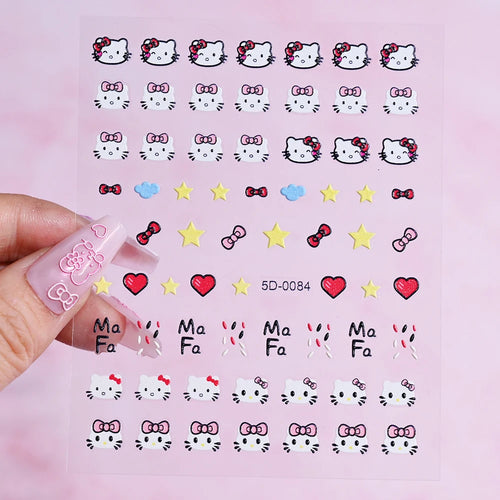 1pcs 5D Kawaii Love Hello Kitty Nail Stickers Valentine’s Day Cartoon