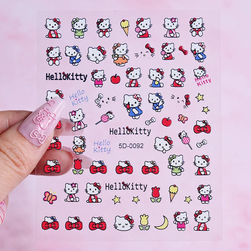 1pcs 5D Kawaii Love Hello Kitty Nail Stickers Valentine’s Day Cartoon