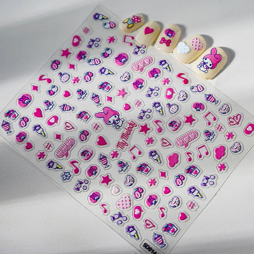 1pcs 5D Kawaii Love Hello Kitty Nail Stickers Valentine’s Day Cartoon