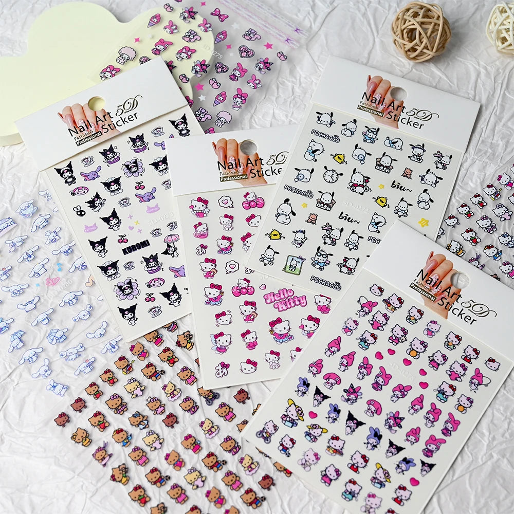 1pcs 5D Kawaii Love Hello Kitty Nail Stickers Valentine’s Day Cartoon