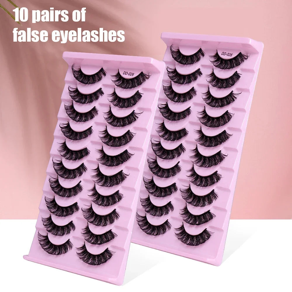 10 Pairs DD Curl Russian Strip Lashes Fluffy Volume False Eyelashes DD Curl Dramatic Messy Faux Mink Fake Lashes Make Up