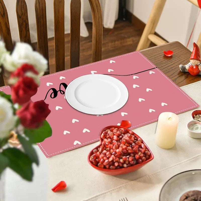 1PC Pink Placemat Valentine‘s Day Kitchen Dining Table Decor Linen