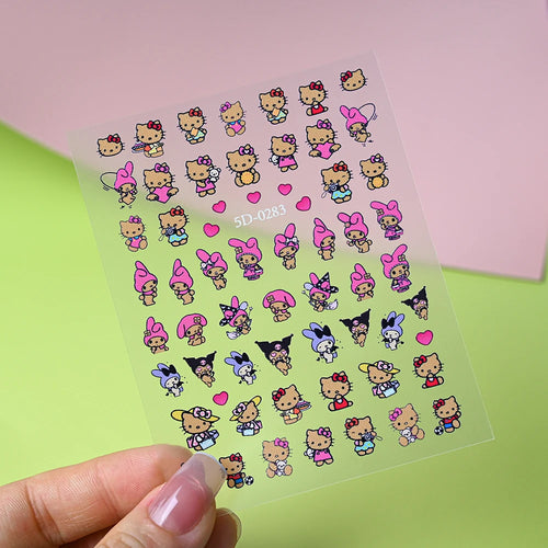 1pcs 5D Kawaii Love Hello Kitty Nail Stickers Valentine’s Day Cartoon