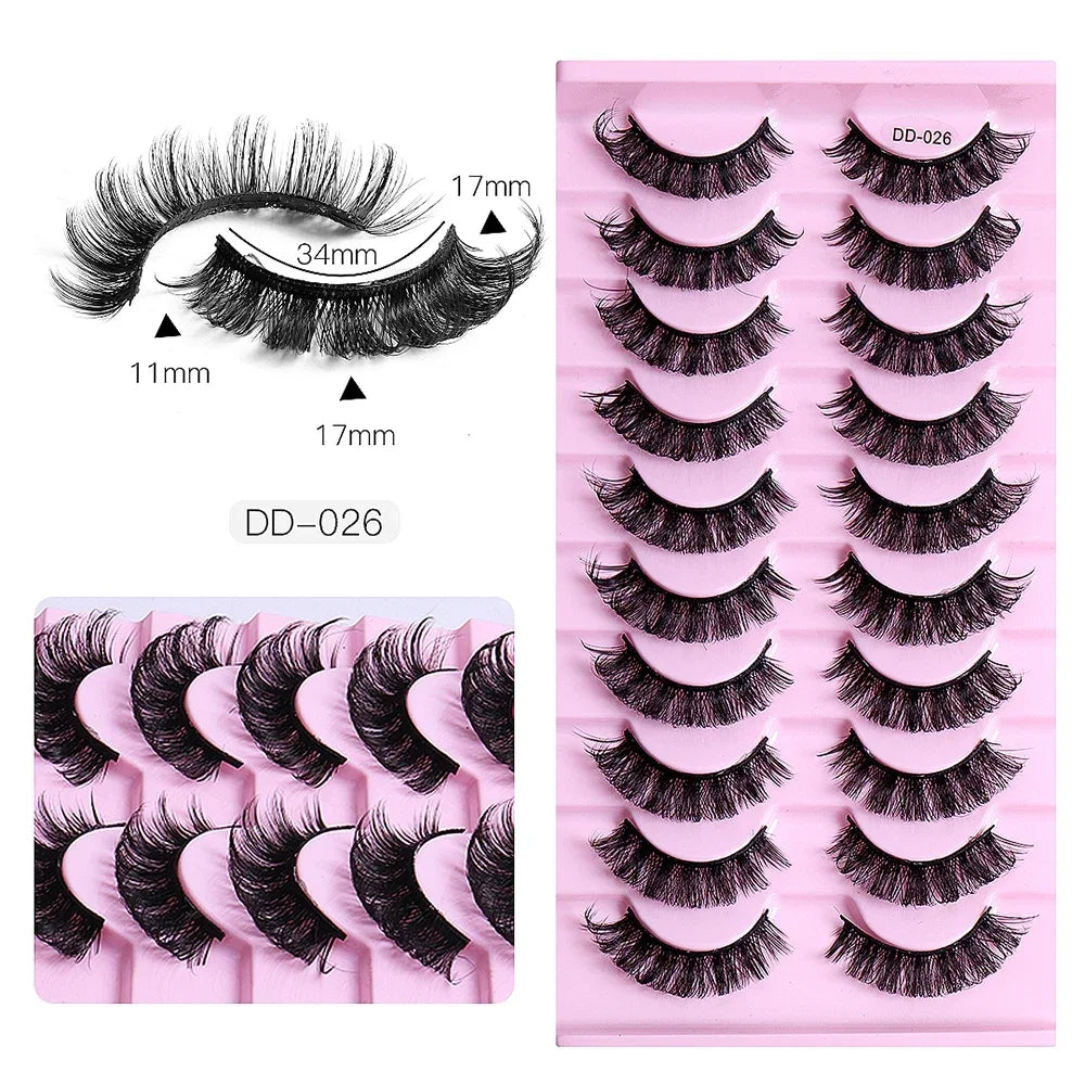 10 Pairs DD Curl Russian Strip Lashes Fluffy Volume False Eyelashes DD Curl Dramatic Messy Faux Mink Fake Lashes Make Up