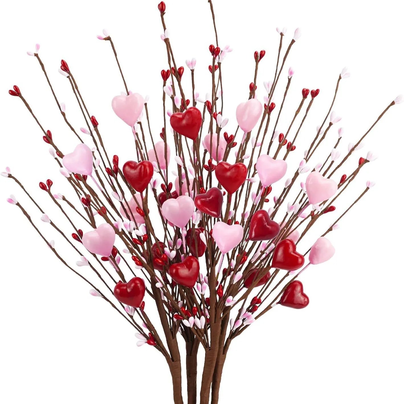 1Bunch Artificial Red Berry Flower Stems Heart Shaped Berry Picks for