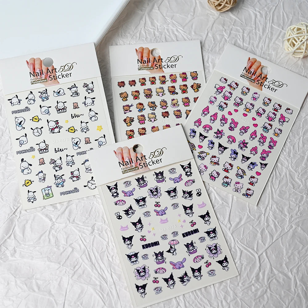 1pcs 5D Kawaii Love Hello Kitty Nail Stickers Valentine’s Day Cartoon