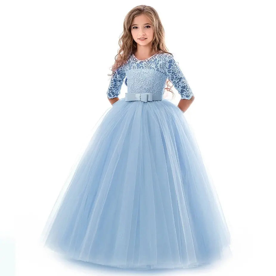 2023 Kids Ceremony Princess Party Dress For Girls Lace Formal Prom Gown Girl Wedding Bridesmaid Dresses Children Christmas Dress