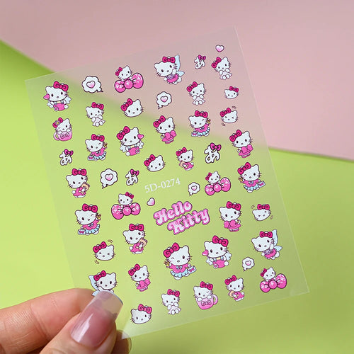 1pcs 5D Kawaii Love Hello Kitty Nail Stickers Valentine’s Day Cartoon