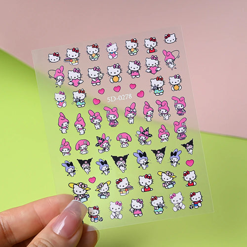 1pcs 5D Kawaii Love Hello Kitty Nail Stickers Valentine’s Day Cartoon