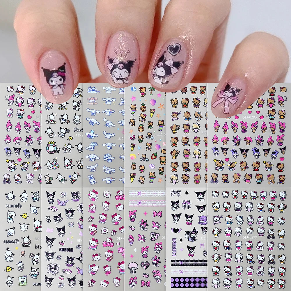 1pcs 5D Kawaii Love Hello Kitty Nail Stickers Valentine’s Day Cartoon