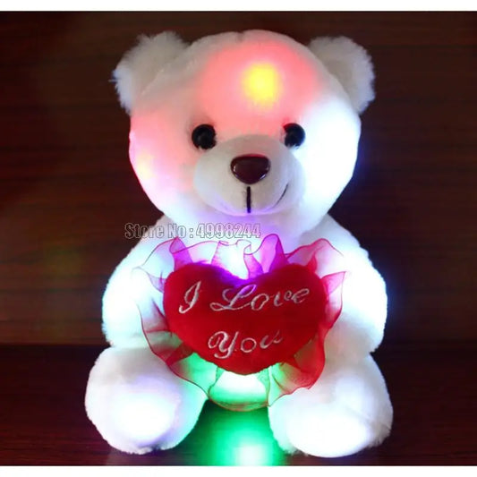 22cm Heart Talk Teddy Bear Stuffed Animal Led Glowing Luminous Plush Cute Teddy Dolls Gift Kids I Love You Toy