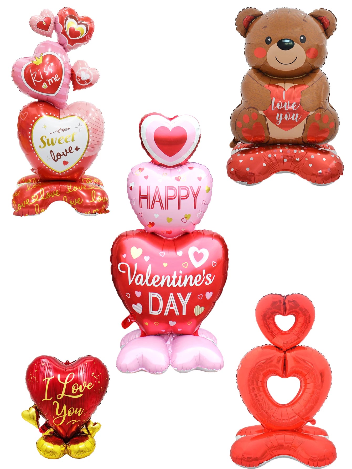 1pc Base Stand Happy Valentine's Day Heart to Heart Balloons Love Heart Bear Balloon wedding Valentine's Day Decorations