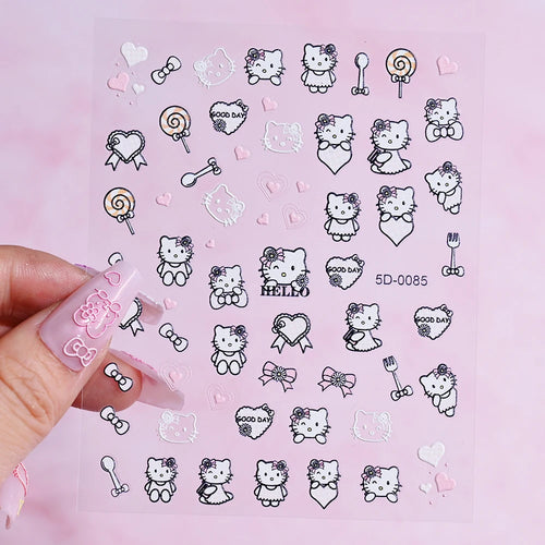 1pcs 5D Kawaii Love Hello Kitty Nail Stickers Valentine’s Day Cartoon