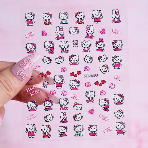 1pcs 5D Kawaii Love Hello Kitty Nail Stickers Valentine’s Day Cartoon