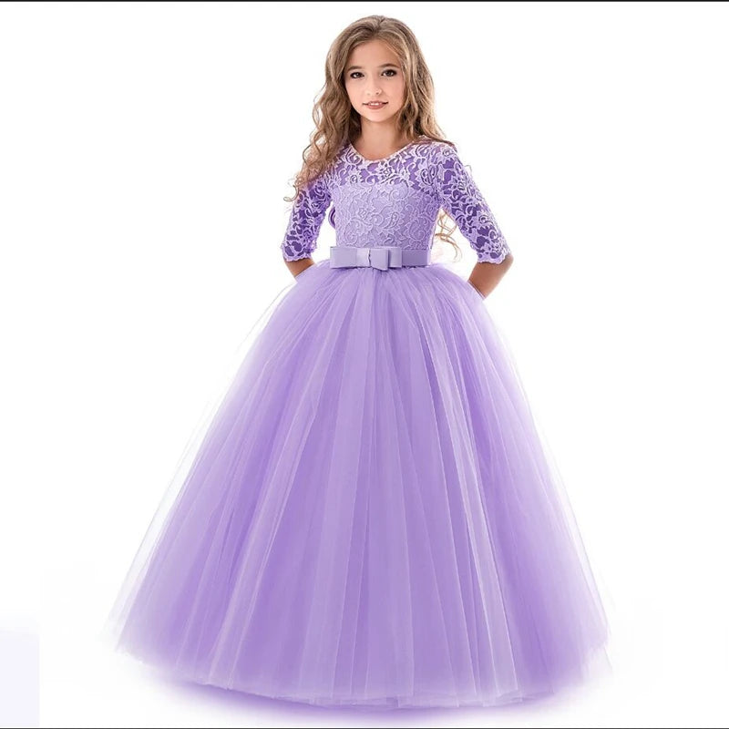 2023 Kids Ceremony Princess Party Dress For Girls Lace Formal Prom Gown Girl Wedding Bridesmaid Dresses Children Christmas Dress