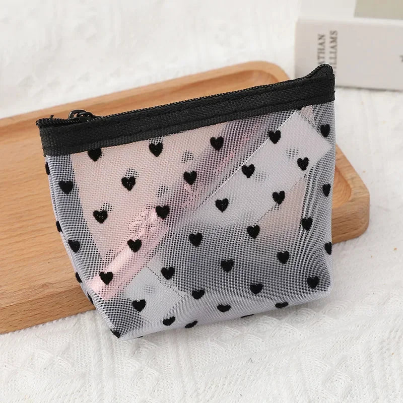 1PC Women Tavel Cosmetic Storage Pouch Heart Transparent Mesh Wash Makeup Bag Ladies Toiletry Bath Lipstick Brush Organizer Bags