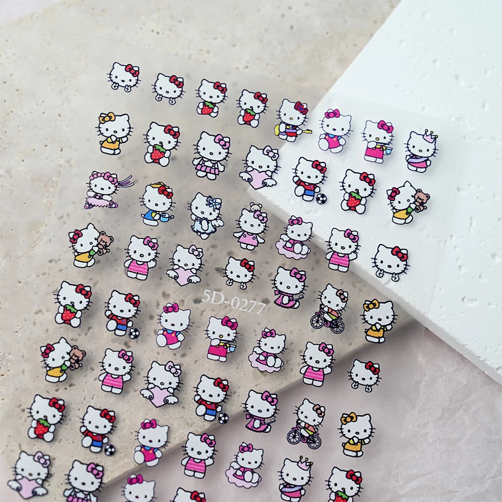 1pcs 5D Kawaii Love Hello Kitty Nail Stickers Valentine’s Day Cartoon