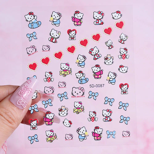 1pcs 5D Kawaii Love Hello Kitty Nail Stickers Valentine’s Day Cartoon