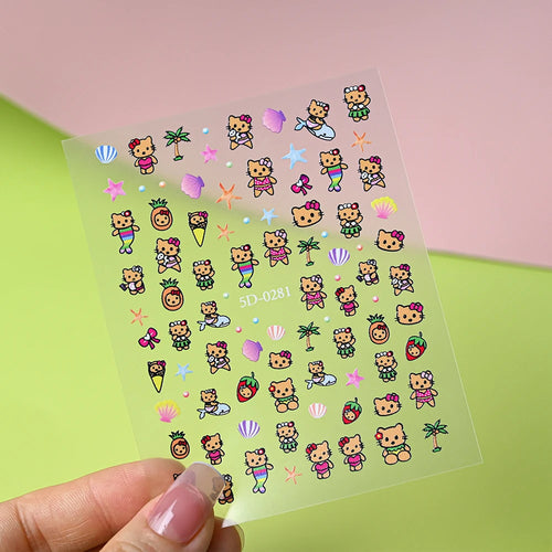 1pcs 5D Kawaii Love Hello Kitty Nail Stickers Valentine’s Day Cartoon