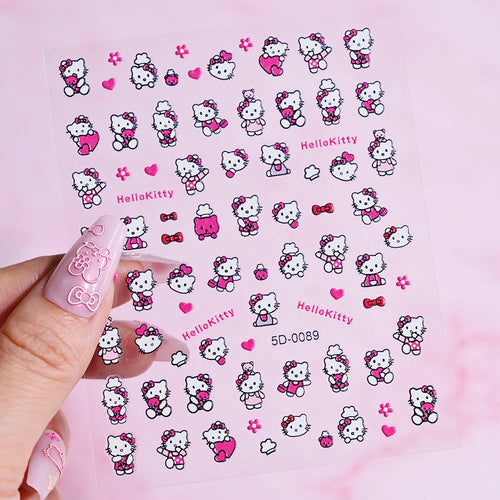 1pcs 5D Kawaii Love Hello Kitty Nail Stickers Valentine’s Day Cartoon